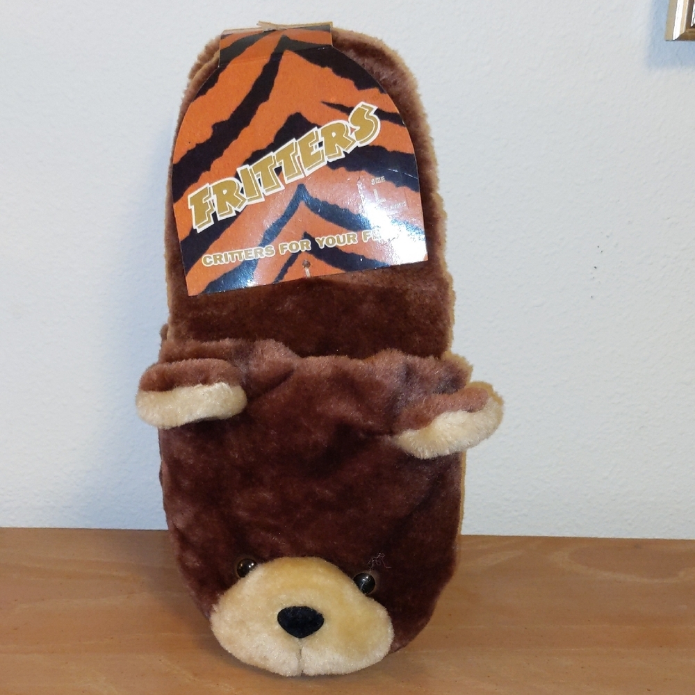 Fritters Critters For Your Feet Rare Sz L Teddy Bear House Shoes Plush NWT